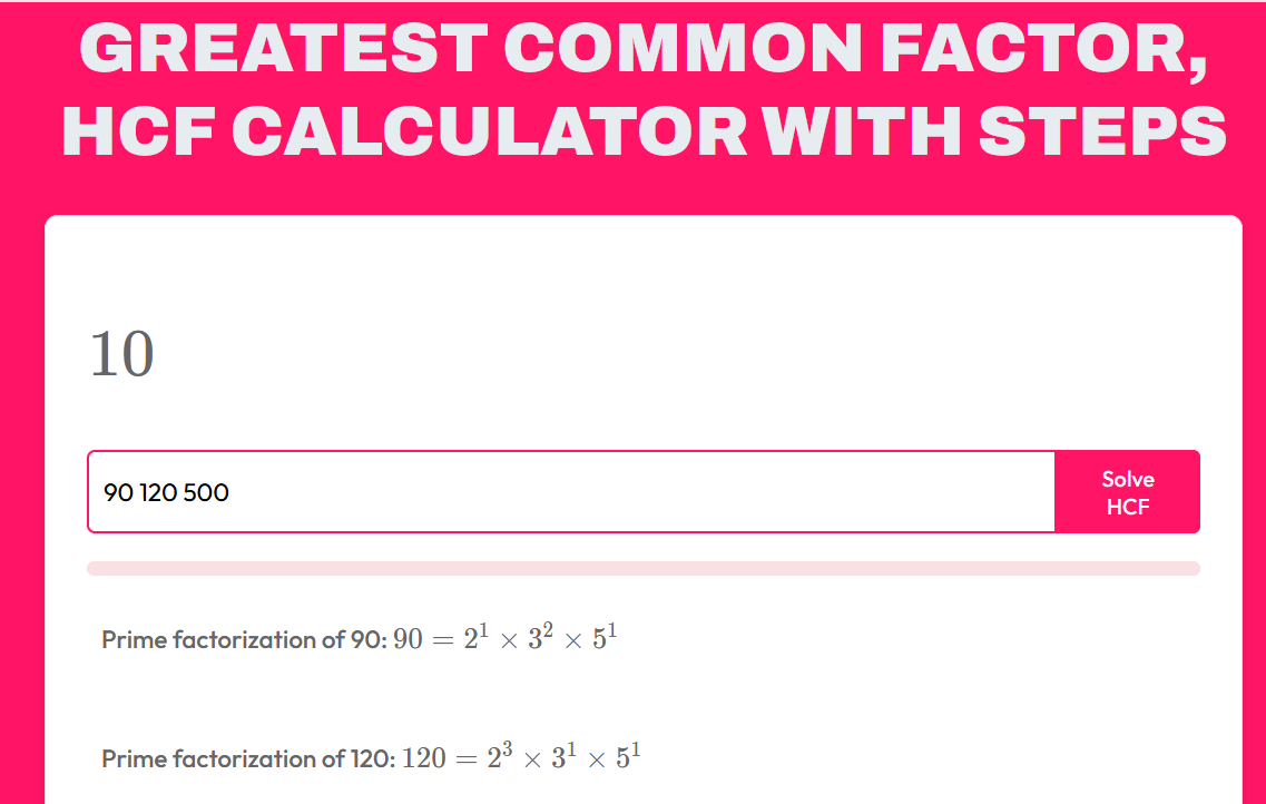 Greatest Common Factor, HCF Calculator With Steps | AlgebraPop Solver