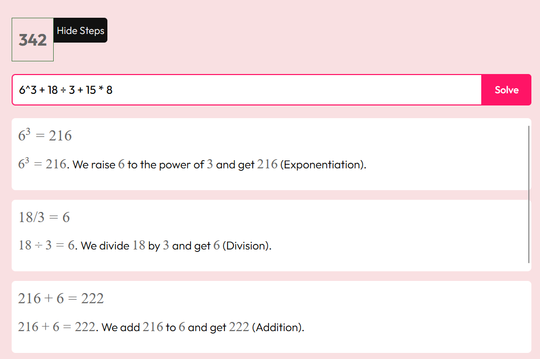 Bodmas calculator with steps
